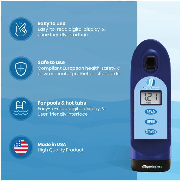 Safe Swim Pool Water Tester Photometer, Chlorine, pH, Alkalinity, Bromine, Meter etc 2