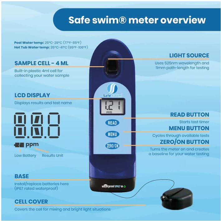 Safe Swim Pool Water Tester Photometer, Chlorine, pH, Alkalinity, Bromine, Meter etc 3