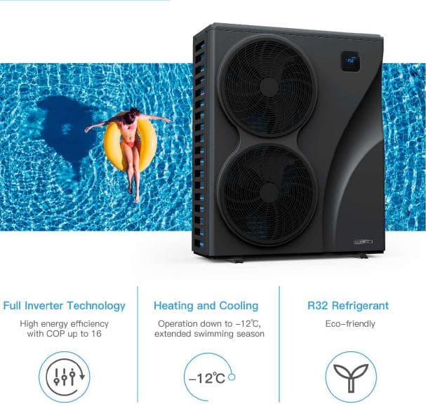Zealux Heat Pump PBS Inverboost Horizontal Pool Heater with Wi-Fi for Swimming Pools 7.5kw to 25kw Extended Season Use 15
