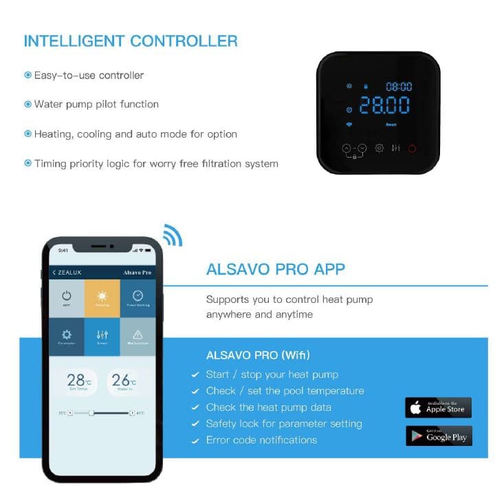 Zealux Heat Pump VX Inverboost Horizontal Pool Heater with Wi-Fi for Swimming Pools 17kw to 35kw All Year Use 12