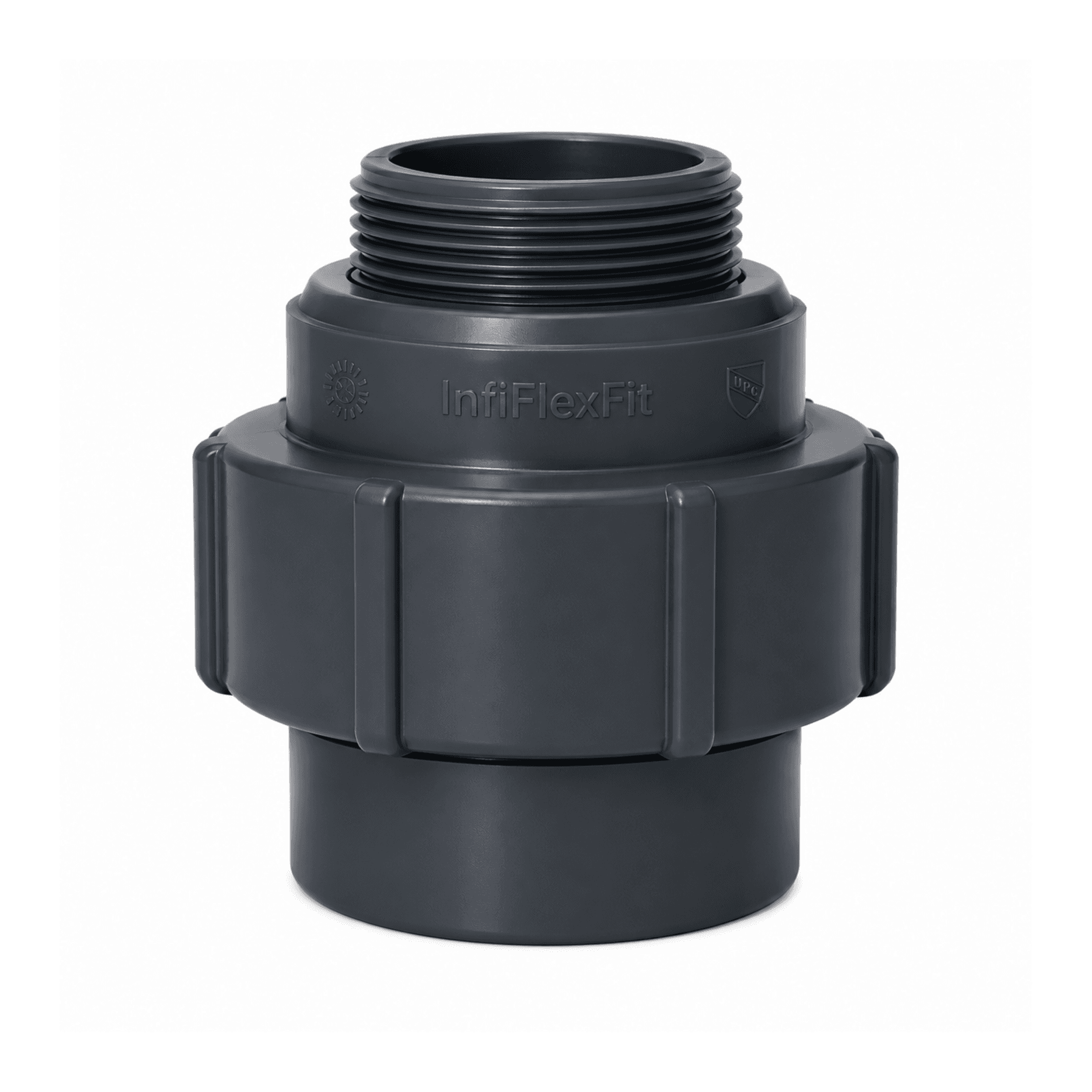 Threaded Flexifit Compression Fitting to connect 50mm Semi Rigid Hose to 1.5" Pipe System for swimming pool installation