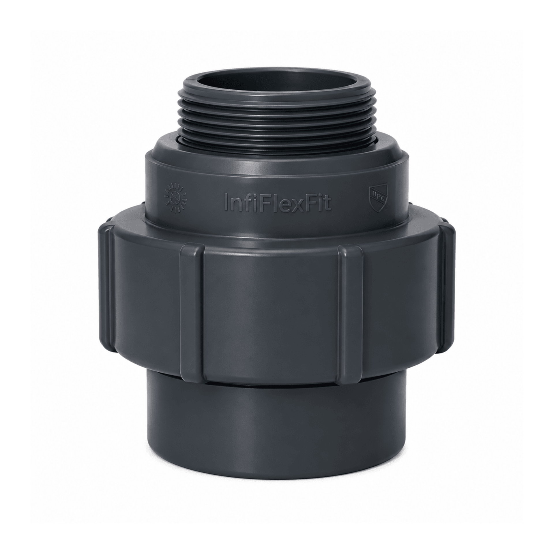 Threaded Flexifit Compression Fitting to connect 50mm Semi Rigid Hose to 1.5" Pipe System for swimming pool installation